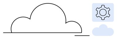 Bulut çizgisi bir dişli ikonu ve daha küçük bulut grafiği ile eşleştirilmiş. Bulut hesaplama, veri depolama, teknoloji, dijital hizmetler, yazılım, yenilik, basit iniş sayfası için ideal
