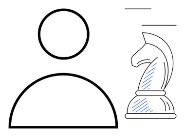 Planlama, strateji, liderlik ve eleştirel düşünmeyi vurgulayan şövalye satranç taşıyla eşleştirilmiş avatar ana hatları. İş için ideal, karar verme, liderlik, eğitim, oyun