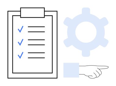 Tamamlanmış kontrol listesi olan pano, yönü sembolize eden vites göstergesi, işlem optimizasyonu ve planlama. Üretkenlik, iş akışı, takım çalışması, karar verme, proje için ideal