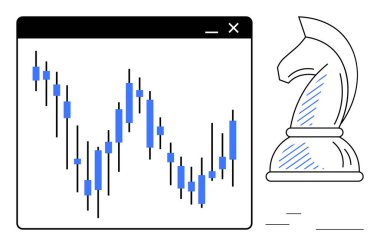 Şamdan tablo veri trendleri satranç şövalyesi taşının yanında yükseliyor strateji, planlama ve karar vermeyi sembolize ediyor. Yatırım, borsa, strateji, analiz, liderlik ve finans için ideal
