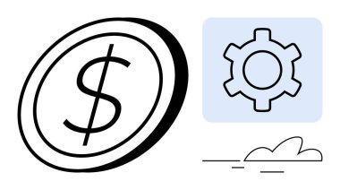 Dolar parası, dişli ve bulutlar finans, teknoloji, strateji, yenilik, verimlilik, ilerleme ve modern endüstriyi sembolize ediyor. Girişimler için idealdir Fintech uygulamaları için hizmetler için yatırım sade iniş