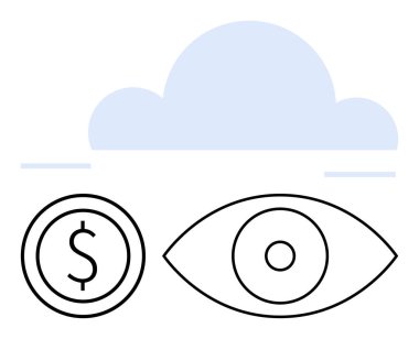 Madeni para çizgisi, göz grafiği, yukarıdaki yumuşak mavi bulut, kavramların finansı, güvenliği, veri gizliliğini, çevrimiçi depolamayı onayladığını gösteriyor. Teknoloji ve Fintech Cloud Tasarruf Güvenliği için ideal siber güvenlik