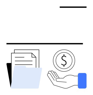 Belgelerin olduğu klasör, madeni paraya uzanma, belge paylaşımını temsil etme, finans, ödemeler veya işlemler. İş, bankacılık, muhasebe muhasebe ve finansal danışmanlık için ideal