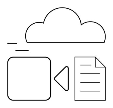 Bulut, dosya ve ortam dosya simgesi bir veri aktarım konseptini göstermek için düzenlendi. Teknoloji, veri depolama, dosya paylaşımı, işbirliği, yazılım, ağ düz metaforu için ideal