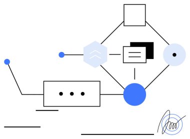 Akışı, iletişimi veya ağı tasvir etmek için geometrik şekiller, çizgiler ve ince renkler kullanan soyut diyagram. İş planlaması, yenilik, bağlantı, sistem veri akışı için ideal