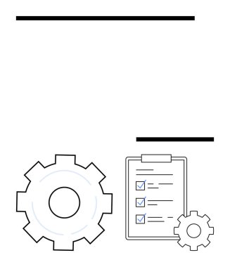 Kontrol işaretli ve daha küçük teçhizatlı kontrol listesinin yanında büyük bir teçhizat. Görev organizasyonu, iş akışı optimizasyonu, üretkenlik, iş süreci, proje yönetimi, otomasyon, basit iniş