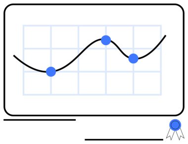 Moda çizgisi olan çizgi grafiği, ekrandaki veri noktaları ve sertifika kartı. İstatistik, analitik, performans takibi, finans, eğitim, iş başarısı için ideal. Basit bir metafor.