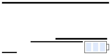 Değişen uzunlukların yatay siyah çizgileri ve üç ilerleme çubuğuna sahip minimalist bir batarya. Teknoloji, enerji verimliliği, ilerleme, minimalizm, modern tasarım, kullanıcı arayüzü için ideal