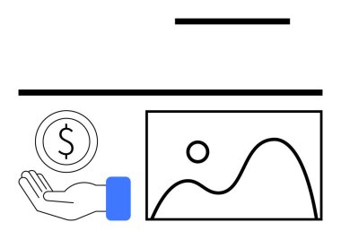 Mali büyüme, veri analizi ve yatırımları sembolize eden grafiğin yanında bir madeni para tutuyordu. Fintech, iş planlaması, zenginlik yönetimi, bankacılık, dijital platformlar, analizler için ideal