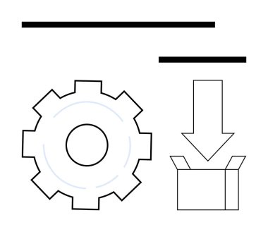 Açık bir kutuyu gösteren okun yanındaki vites, yapılandırma, kurulum, takım çalışması, üretkenlik, dağıtım, teknoloji yönetimi ve basit bir iniş sayfası