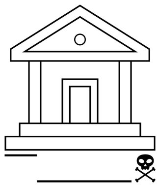 Otoriteyi temsil eden sütunlu yapı yan yana dizilmiş kafatası ve çapraz kemikler. Hukuk, adalet, suç, tehlike, uyarı, yolsuzluk, sonuçlar için idealdir. Asgari düz metafor