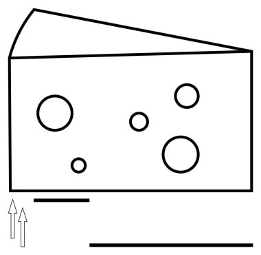 Büyük ve küçük dairesel delikleri, basit çizgileri ve yukarı doğru okları olan peynir blokları. Yemek, beslenme, süt ürünleri, minimalizm, tasarım soyut metaforu için idealdir. Temiz düz basit metafor