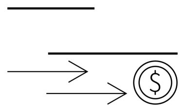 Bir dolar sembolünü işaret eden oklu basit grafikler, yön ve hareketi vurguluyor. Finans, ödeme yöntemleri, yatırım, tasarruf, pazarlama, iş akışı, basit iniş sayfası için ideal
