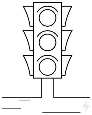 Trafik ışığı, üç boş dairesel gösterge, dik konum ve minimum çizgi sanatı. Şehir planlaması, ulaşım, sinyal kontrolü, şehir trafiği, yol güvenliği, güdüm sistemleri için ideal