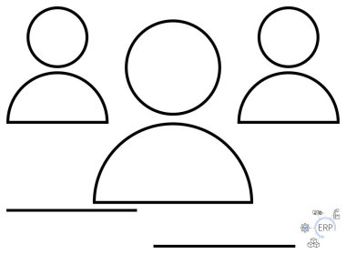 Siyah hatlarla dizayn edilmiş üç minimalist kullanıcı avatarı grup kimliğini, anahtar görsel hizayı vurguluyor. İşbirliği, takım çalışması, dijital organizasyon, dahil etme, çeşitlilik, ağ oluşturma için ideal