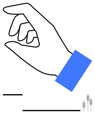 Aşağı doğru uzanan mavi bir kol manşeti vardı. Minimalist çizgiler ve buğday sapları jestler, dikkatli eylem ve hassasiyeti akla getiriyor. Büyüme, tarım, etkileşim, minimalizm ve tarım için ideal