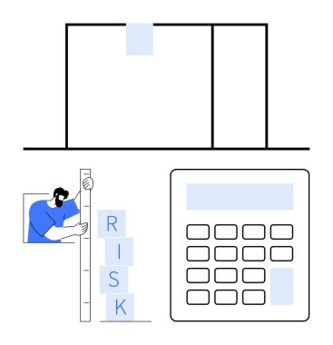 RISK blokları ile ölçüm ölçeği, insan analizi ve değerlendirmeyi vurgulayan hesap makinesi. Planlama, strateji, yönetim, işletme, finans, karar verme sade iniş sayfası için ideal