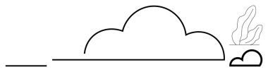Büyük bulut çizgisel ufkun üstünde, küçük bulut yakında, bitkilerin en az detayı sağda. Doğa için ideal, basitlik, çevre dostu, tasarım, sakinlik, yaratıcılık basit iniş sayfası