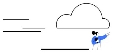 Elinde bir bulut gösteren tablet tutan kadın, teknolojiyi, yeniliği, bağlantıyı ve veri entegrasyonunu vurguluyor. Teknoloji hizmetleri, bilişim çözümleri, bulut depolama, dijital için ideal