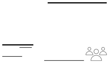 Minimum siyah çizgiler ve köşede üç kişi ikonu takım çalışması, yapı ve organizasyonu iletir. İşbirliği, iletişim, liderlik, üretkenlik, minimalizm ve planlama için ideal