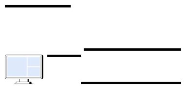 Masaüstü monitörü, iletişim, teknoloji ve bağlantıyı temsil eden çoklu yatay çizgilerin yanında bir ızgara gösteriyor. Teknoloji konsepti, veri akışı, takım çalışması, iletişim, web tasarımı için ideal