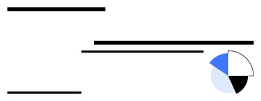 Yatay siyah çubuklar mavi, siyah ve beyaz tonlarda segmentli turta grafiği ile hizalanmıştır. İş için ideal, analitik, sunum, rapor, finans araştırma istatistikleri. Düz basit metafor