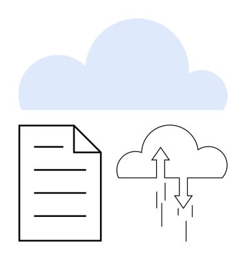 Veri senkronizasyonunu gösteren okları yükle ve indir. Teknoloji, depolama, ağ, veri transferi, güvenlik, bilişim çözümleri ve iletişim için ideal. Düz basit metafor