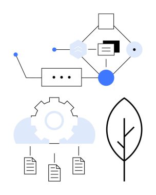 Ağ bağlantıları, dosyaları ve teknolojiyi temsil eden bir yaprak, veri akışı, bağlantı, ekolojik farkındalık. Teknoloji, iş akışı, otomasyon sürdürülebilirlik yeniliği için ideal