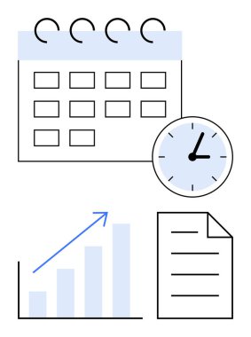Takvim, saat, yukarı doğru çizelge, ve belgenin ana hatları vurgulama planlama, verimlilik ve hedef başarı. Organizasyon, zaman yönetimi, verimlilik izleme iş stratejisi için ideal
