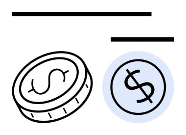 Temiz ve kalın çizgilerle tamamlanmış para ve yuvarlak amblem. Finans, bankacılık, ekonomi, tasarruflar, yatırım, zenginlik yönetimi için ideal