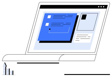 Kartlar ve veri noktalarıyla birlikte büyümeyi gösteren profesyonel gösterge paneli olan dizüstü bilgisayar ekranı. Üretkenlik, analiz, ilerleme izleme, dijital planlama, arayüz için ideal