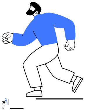 Mavi gömlekli adam güven içinde yürüyor, dinamik duruş. Motivasyon için ideal, başarı, liderlik, enerji, kararlılık, ilerleme, takım çalışması basit iniş sayfası