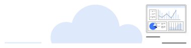 Üzerinde çizelgeler, grafikler ve performans analizleri olan bir bulut. Bulut hesaplama, veri yönetimi, analitik, yazılım, gelecekçi çözümler, dijital eğilimler için idealdir