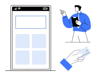 Mobil uygulama arayüzü şebeke düzeni, profesyonel tartışma kavramları, kredi kartı işlem jestleri. Fintech, teknoloji, e-ticaret, bankacılık, sunum, kullanıcı arayüzü için ideal basit