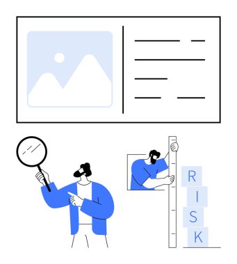 Verileri inceleyen, faktörleri ölçen ve yönetim için riskleri değerlendiren profesyoneller. İş analizi, karar verme, takım çalışması, risk değerlendirmesi, strateji, büyüme sade iniş sayfası için ideal