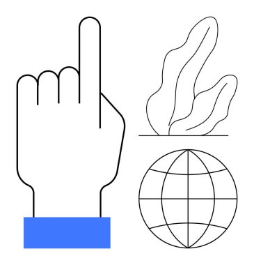 Eller yukarı, dünya sembolü, soyut bitki. İletişim için ideal, eko-farkındalık, küresel erişim, teknoloji, çevre, kullanıcı etkileşimi basit iniş sayfası