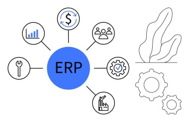 Merkezde istatistik, para, araç-gereç, takım çalışması, ekipman ve sanayi süreci için ikonlar bulunuyor. İş yazılımı, iş akışı yönetimi, otomasyon analizleri için idealdir. Basit iniş sayfalarını finanse eder