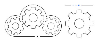 Bulut anahatları içindeki birbirine bağlı dişliler, tek vites ile yan yana. Teknoloji, takım çalışması, iş akışı, otomasyon, bağlantı, yenilik, basit iniş sayfası için ideal