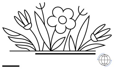 Laleler, yapraklar ve temiz bir sanat tarzında sapları olan yapraklarla kaplı bir çiçek. Çevre, doğa, bahçıvanlık, eko-yaşam, sürdürülebilirlik, minimalizm için ideal basit iniş sayfası