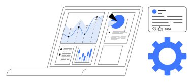 Grafikler, grafikler, sosyal medya bağlantısı ve ayarlar yönetimi için bir teçhizat. Analiz, pazarlama, teknoloji, iş anlayışı, dijital strateji eğitimi için idealdir.