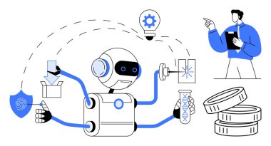 Robot ambalajlama, parmak izi taraması, araştırma, ampul analizi ve bir profesyonel tarafından denetlenirken hassas görevler yapıyor. Otomasyon, yapay zeka, robot bilimi ve yenilik verimliliği için ideal.