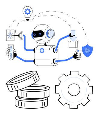 Robot, DNA analizini, yapay zeka teknolojisini, otomasyonu ve parmak izi doğrulamasını onaylıyor. Teknoloji, yenilik, yapay zeka, robotik, güvenlik bilimi için ideal. Basit bir iniş sayfası.