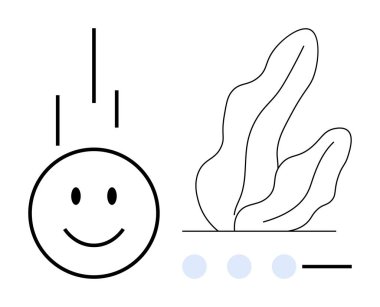 Gülümseyen yüz, organik yaprak şekilleri ve geometrik aksanların yanında. Sağlık, pozitiflik, yaratıcılık, basitlik, markalaşma, doğa ve minimalist dijital düzen için idealdir.