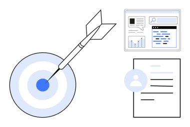 Dart vuruş merkezli Bullseye, analitik gösterge paneli ve kullanıcı profili belgesi. Pazarlama, analitik, üretkenlik, iş büyümesi, strateji, kariyer planlama için ideal