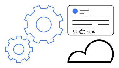 Vitesler iş akışını temsil eder, bulut çevrimiçi veri depolama anlamına gelir ve sosyal medya postası da analitiği sembolize eder. Dijital dönüşüm için ideal, teknolojik yenilik, sosyal pazarlama, iş