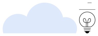 Yenilikçi fikirleri, bulut hesaplamasını ve yaratıcılığı temsil eden bir ampulün yanında açık mavi bulut. Teknoloji, yenilik, beyin fırtınası, bulut depolama, sürdürülebilirlik, girişimcilik için ideal