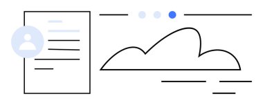 Soyut bulut simgesi ve arayüz elementlerinin yanında avatarlı kullanıcı profili kartı. Teknoloji, ağ oluşturma, dijital depolama, UXUI tasarımı, veri yönetimi, başlangıç, basit iniş sayfası için ideal