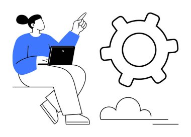 Dizüstü bilgisayarda çalışan ve vitese bakan kişi, yaratıcı düşünme, takım çalışması, yenilik, teknik çözümler, üretkenlik, iş akışı optimizasyonu ve beyin fırtınasının altını çiziyor. Modern daire için ideal