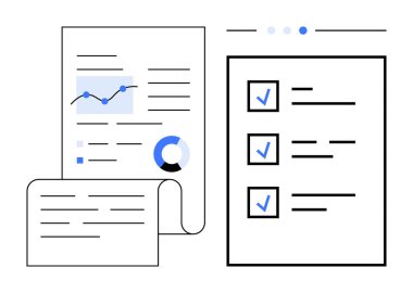 Grafikler, çizelgeler ve listeli analitik belgeler. Veri sunumu, performans değerlendirmesi, görev yönetimi, üretkenlik, rapor oluşturma, basit iniş sayfası için ideal