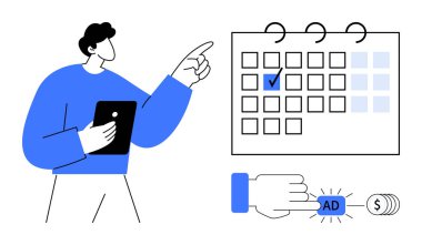 Etkinlikleri bir takvimde programlamak, bir ilan düğmesine tıklamak ve bütçe planlamasını izlemek. Reklam, pazarlama, kampanya planlaması, zaman yönetimi, bütçe, üretkenlik için ideal